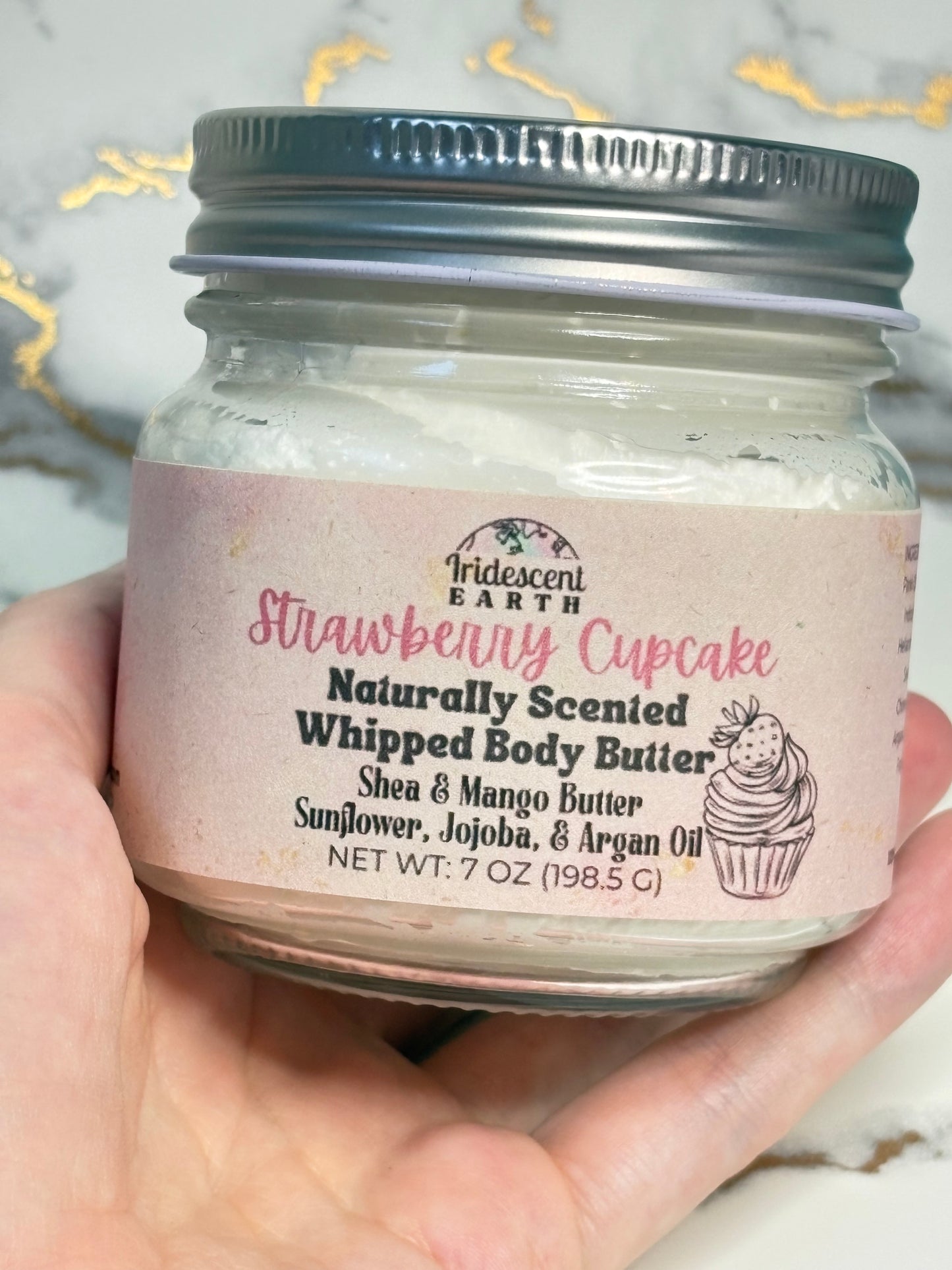 Strawberry Cupcake Whipped Body Butter - All Natural with Organic Shea Butter, Jojoba Oil, Sunflower Oil, Argan Oil, and Mango Butter