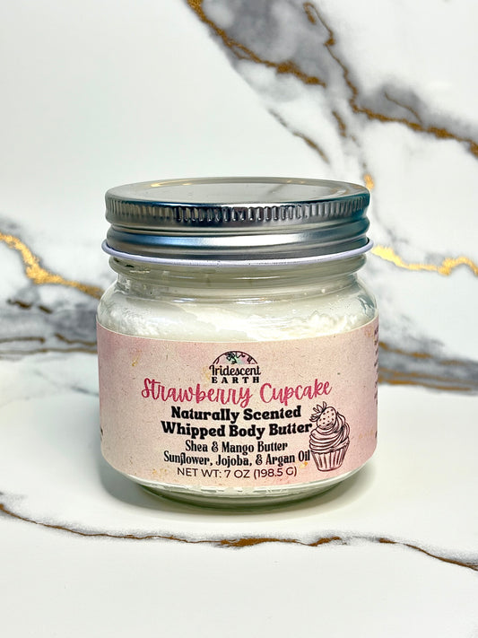 Strawberry Cupcake Whipped Body Butter - All Natural with Organic Shea Butter, Jojoba Oil, Sunflower Oil, Argan Oil, and Mango Butter