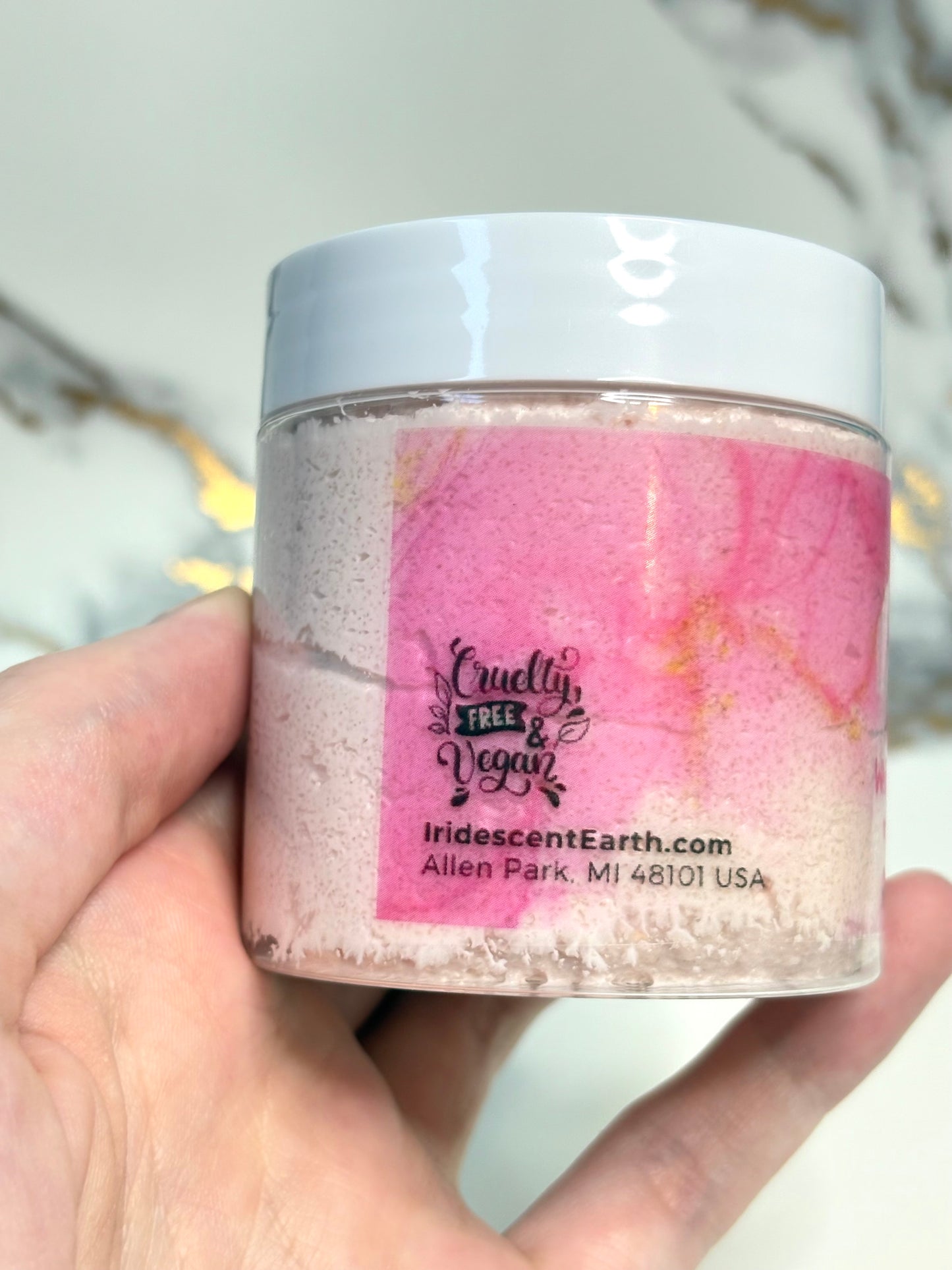 Strawberry Cupcake Whipped Sugar Scrub - Organic Jojoba Oil, Rose Kaolin Clay, and Natural Fragrance - Fluffy, Moisturizing, 4oz - Vegan