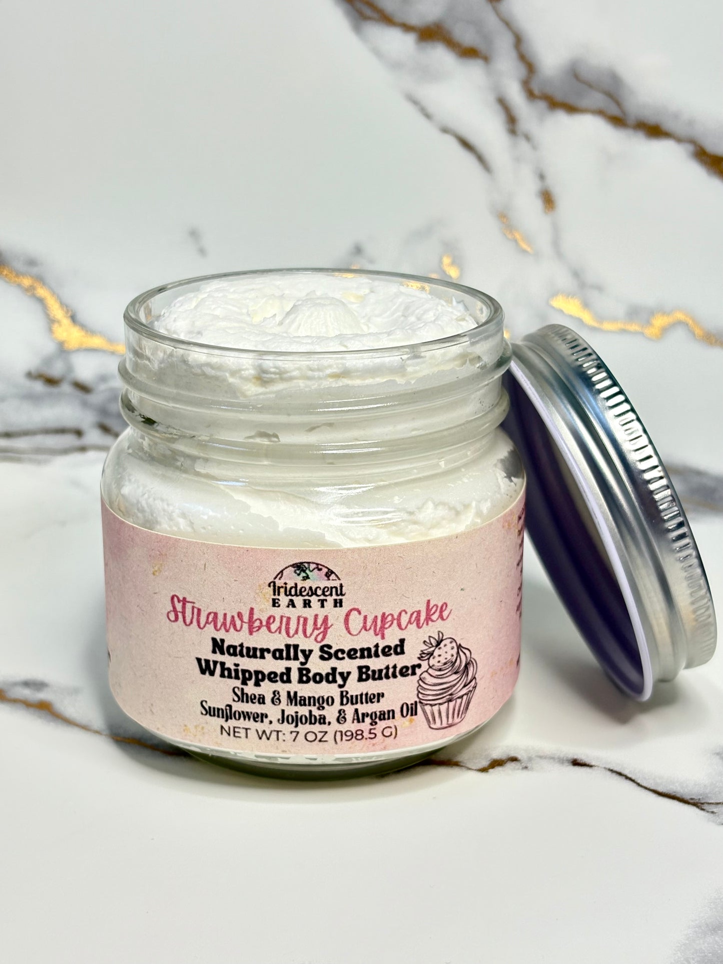 Strawberry Cupcake Whipped Body Butter - All Natural with Organic Shea Butter, Jojoba Oil, Sunflower Oil, Argan Oil, and Mango Butter
