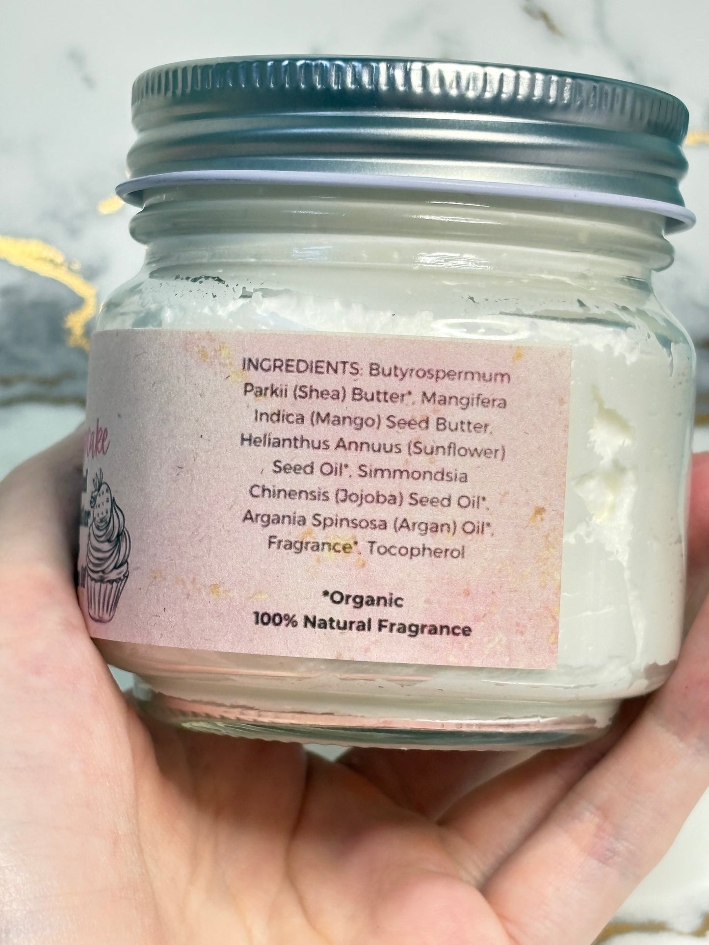Strawberry Cupcake Whipped Body Butter - All Natural with Organic Shea Butter, Jojoba Oil, Sunflower Oil, Argan Oil, and Mango Butter