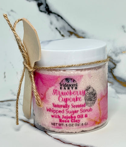 Strawberry Cupcake Whipped Sugar Scrub - Organic Jojoba Oil, Rose Kaolin Clay, and Natural Fragrance - Fluffy, Moisturizing, 4oz - Vegan