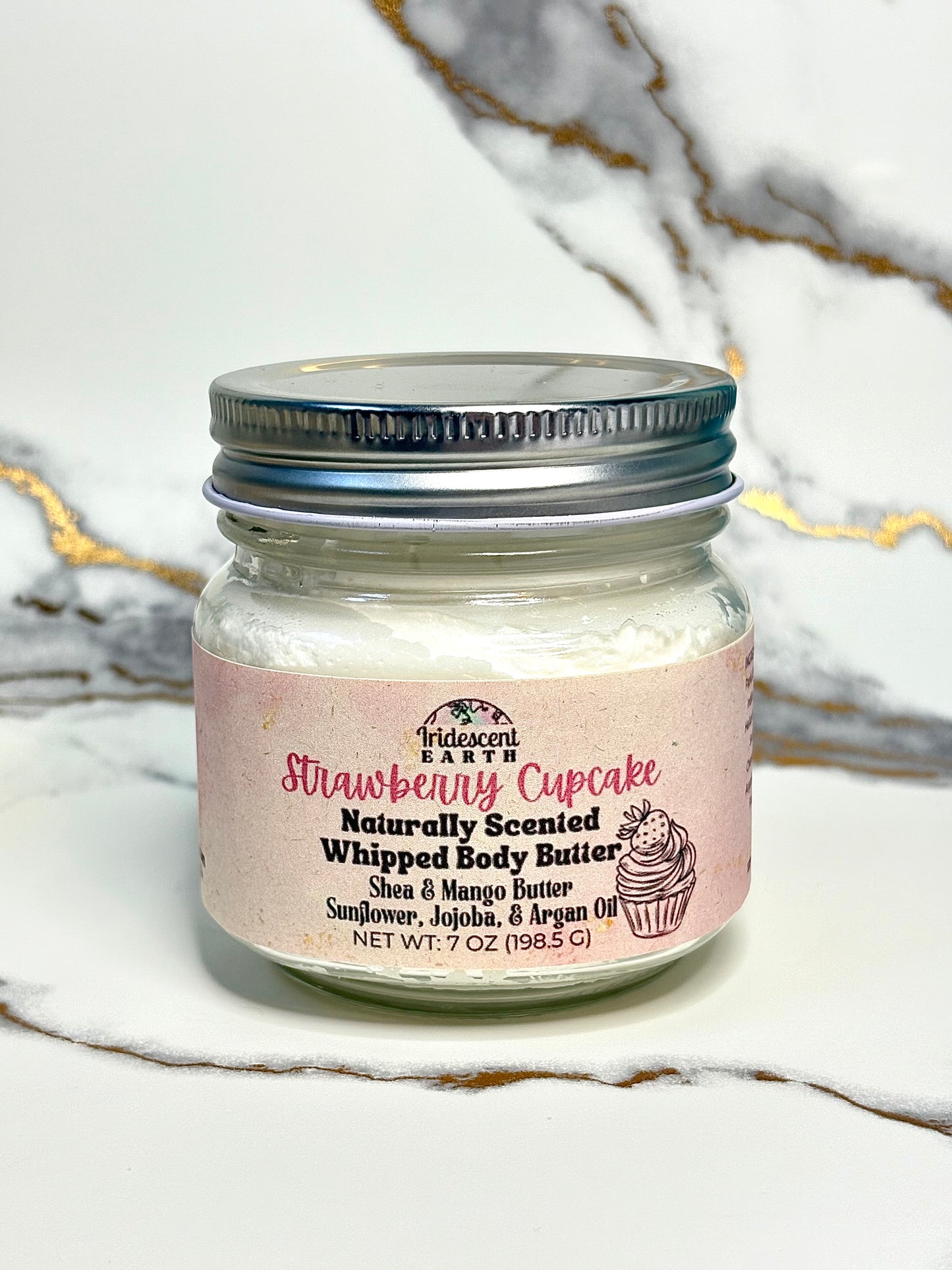 Strawberry Cupcake Whipped Body Butter - All Natural with Organic Shea Butter, Jojoba Oil, Sunflower Oil, Argan Oil, and Mango Butter