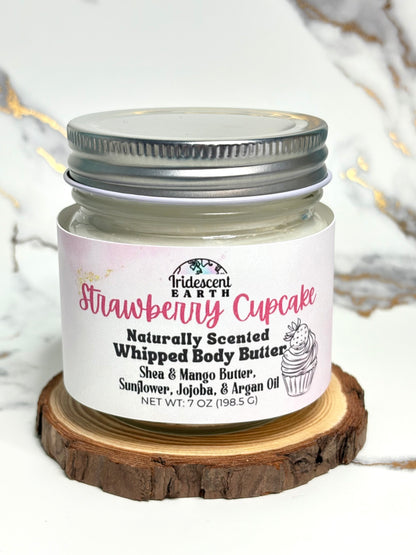 Strawberry Cupcake Whipped Body Butter - All Natural with Organic Shea Butter, Jojoba Oil, Sunflower Oil, Argan Oil, and Mango Butter