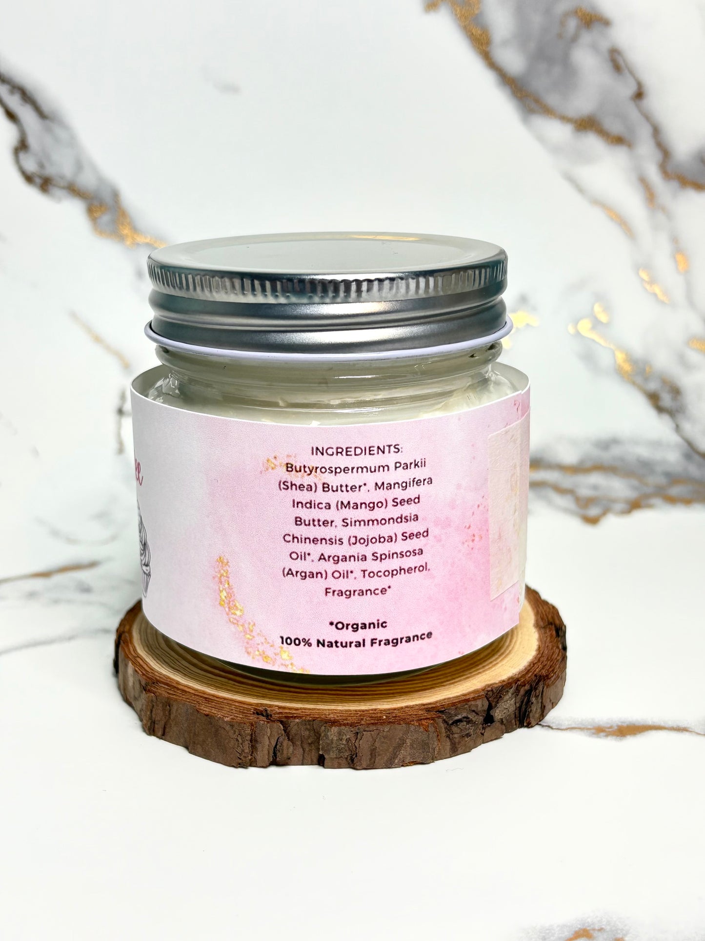 Strawberry Cupcake Whipped Body Butter - All Natural with Organic Shea Butter, Jojoba Oil, Sunflower Oil, Argan Oil, and Mango Butter