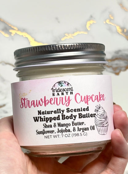 Strawberry Cupcake Whipped Body Butter - All Natural with Organic Shea Butter, Jojoba Oil, Sunflower Oil, Argan Oil, and Mango Butter
