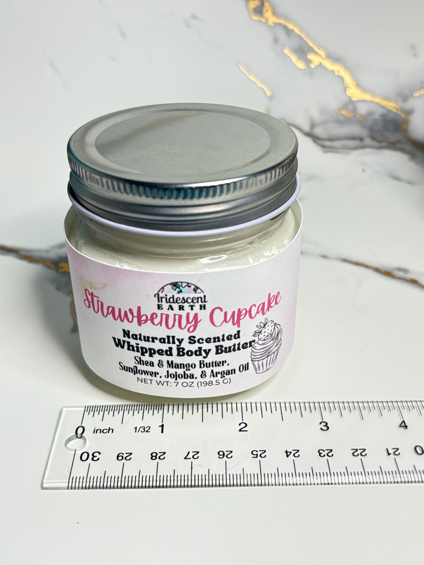 Strawberry Cupcake Whipped Body Butter - All Natural with Organic Shea Butter, Jojoba Oil, Sunflower Oil, Argan Oil, and Mango Butter
