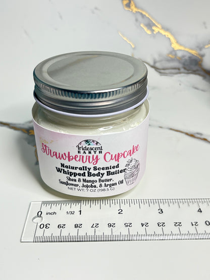Strawberry Cupcake Whipped Body Butter - All Natural with Organic Shea Butter, Jojoba Oil, Sunflower Oil, Argan Oil, and Mango Butter