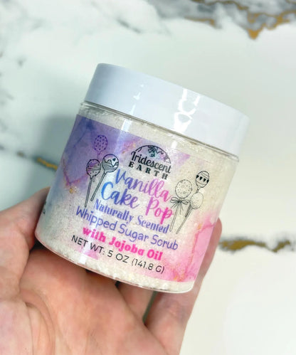 Vanilla Cake Pop Whipped Sugar Scrub with Organic Jojoba Oil, and Natural Fragrance - Fluffy, Moisturizing, 4oz - Vegan