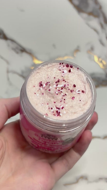 Strawberry Cupcake Whipped Sugar Scrub - Organic Jojoba Oil, Rose Kaolin Clay, and Natural Fragrance - Fluffy, Moisturizing, 4oz - Vegan