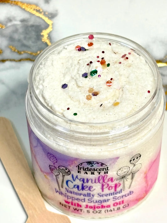 Vanilla Cake Pop Whipped Sugar Scrub with Organic Jojoba Oil, and Natural Fragrance - Fluffy, Moisturizing, 4oz - Vegan